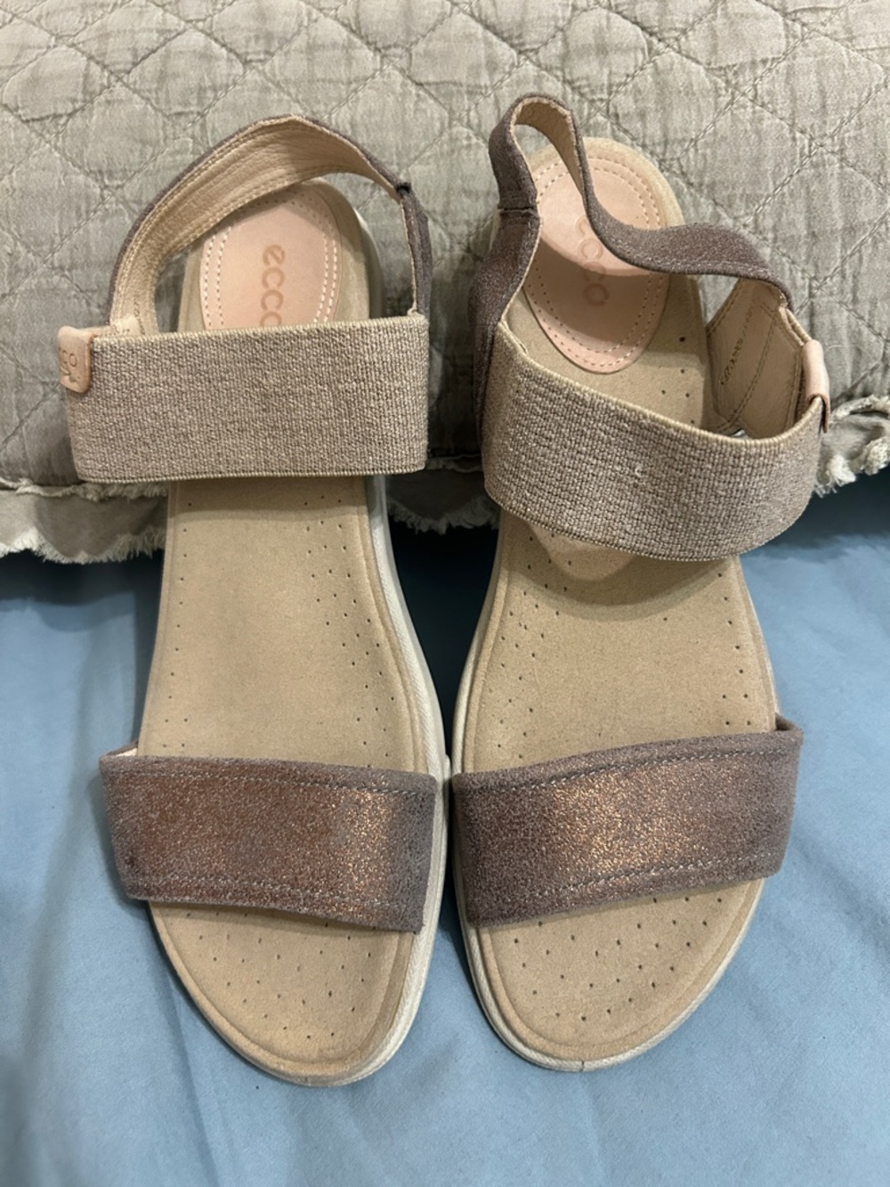 Ecco Metallic Rose-Beige Strap Sandals